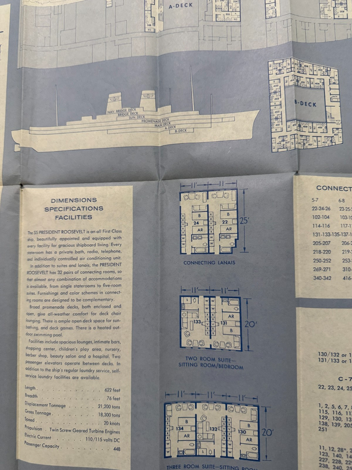 AMERICAN PRESIDENT LINES S.S Roosevelt Ship Cabin & Deck Plan Brochure 1965