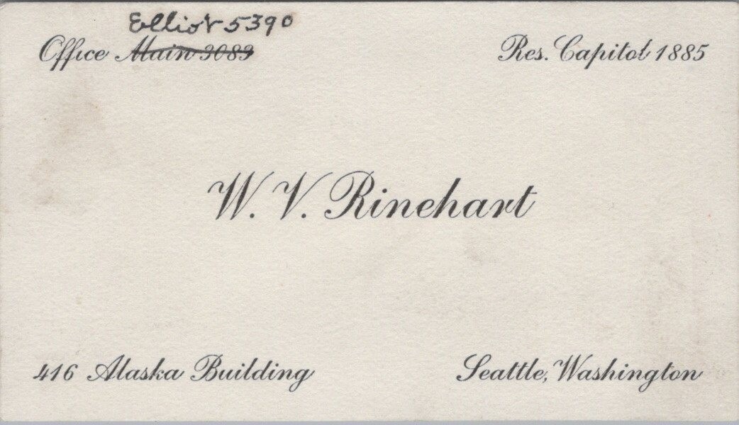 W V Rinehart 416 Alaska Building Seattle Washington c1910s Business Card LPB