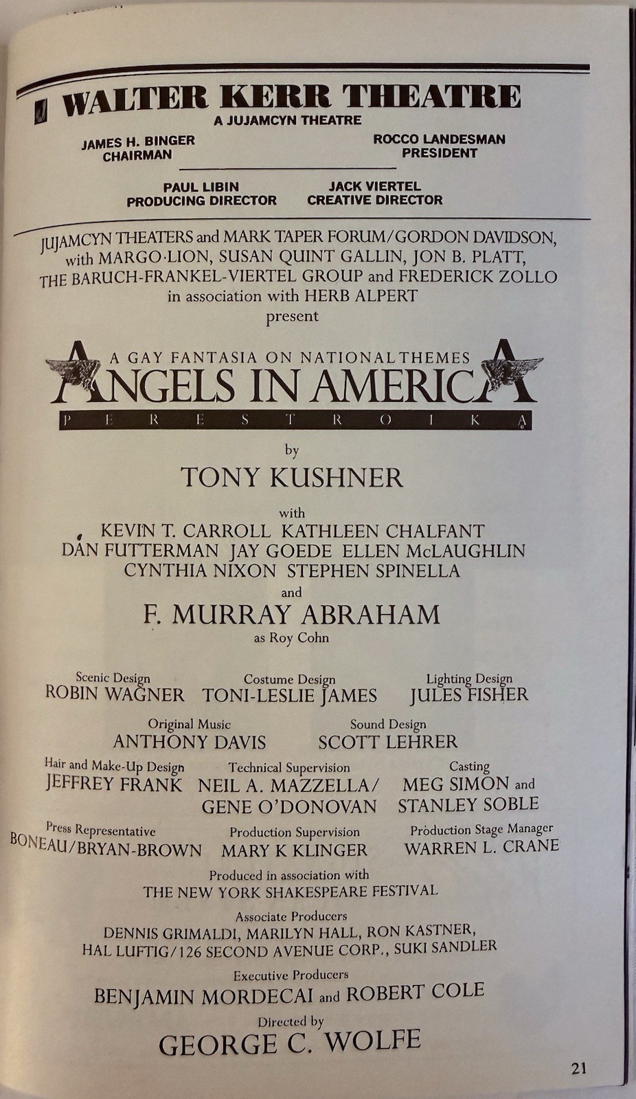 Angels in America – Perestroika – Broadway Playbill – Jun 1994 – Cynthia Nixon
