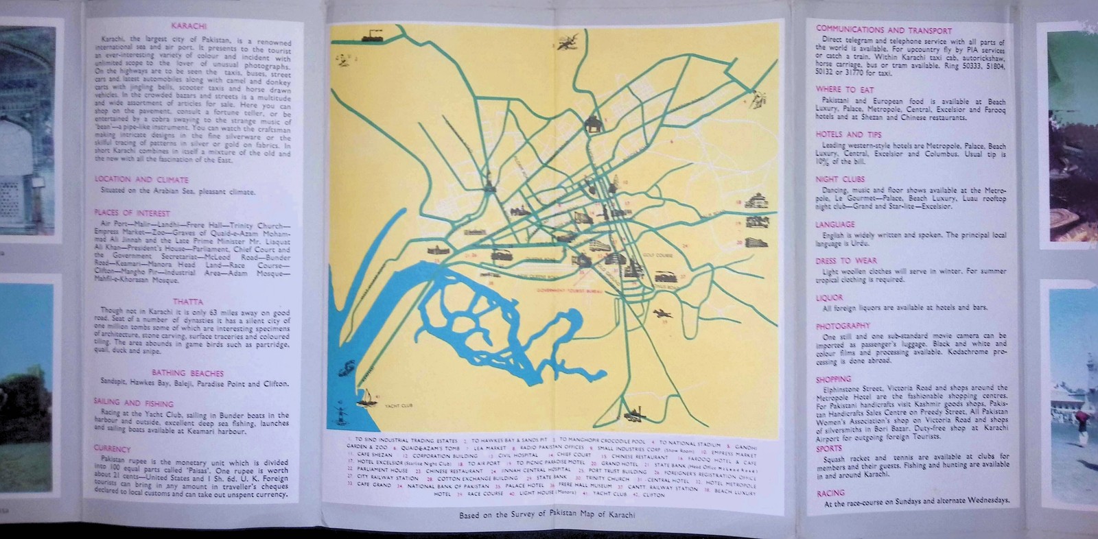 1960s Karachi Pakistan Travel Brochure Metropole Hotel Map Map Pool
