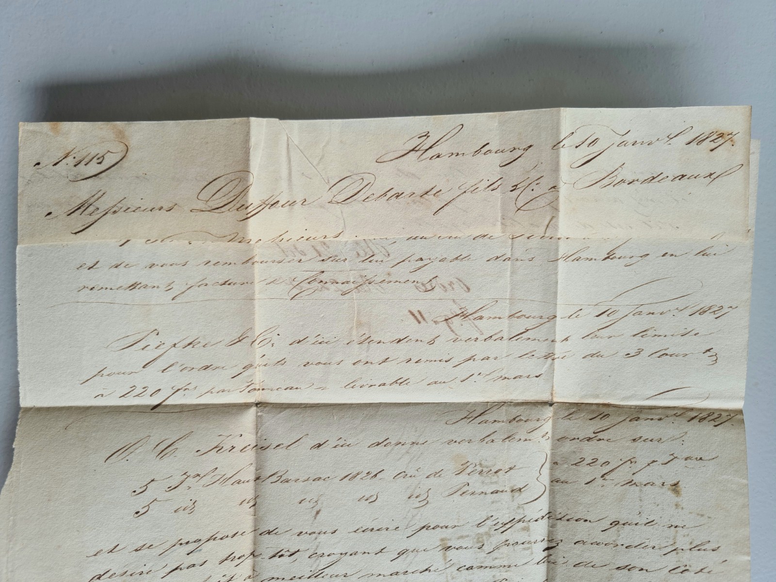 Old Letter Mail January 10 1827 Hamburg Bordeaux Germany By Givet