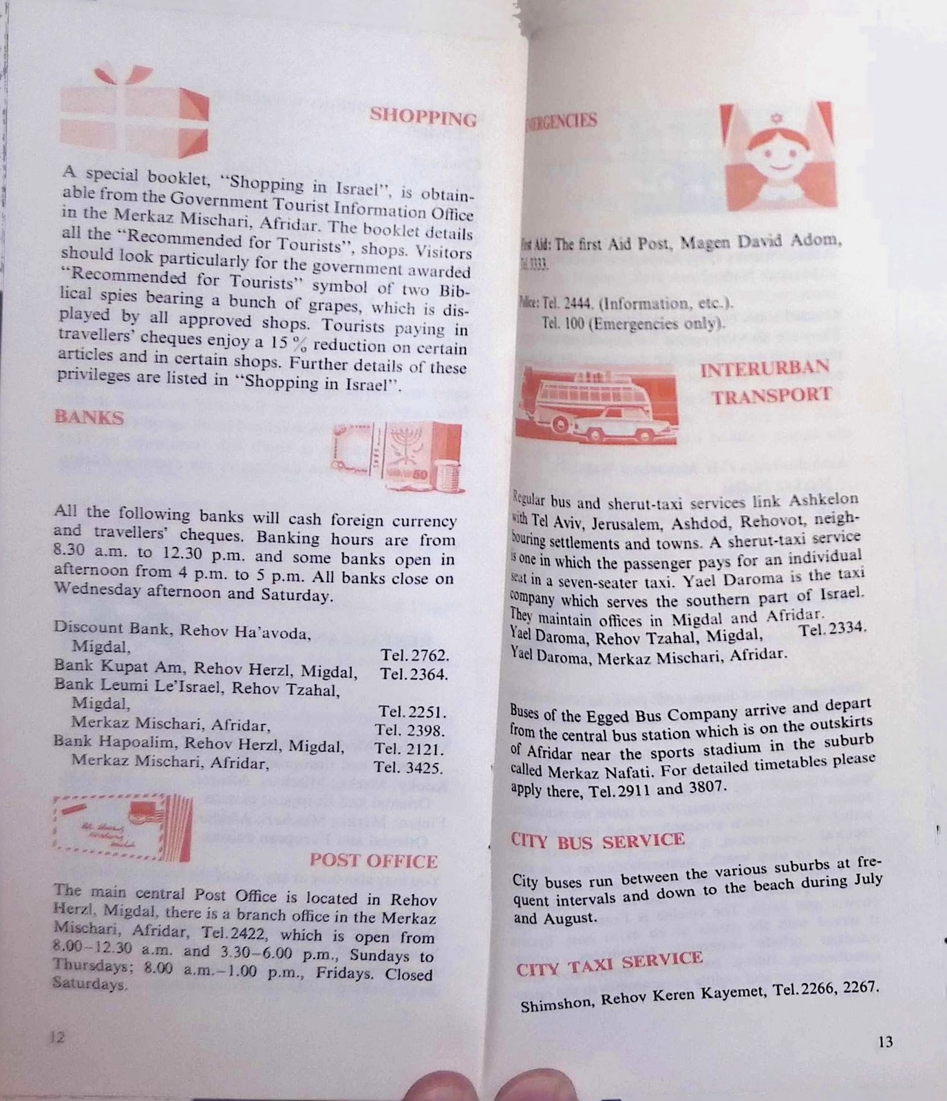 Ashkelon Israel Travel Brochure 1950s Mid-Century Modernist Orange