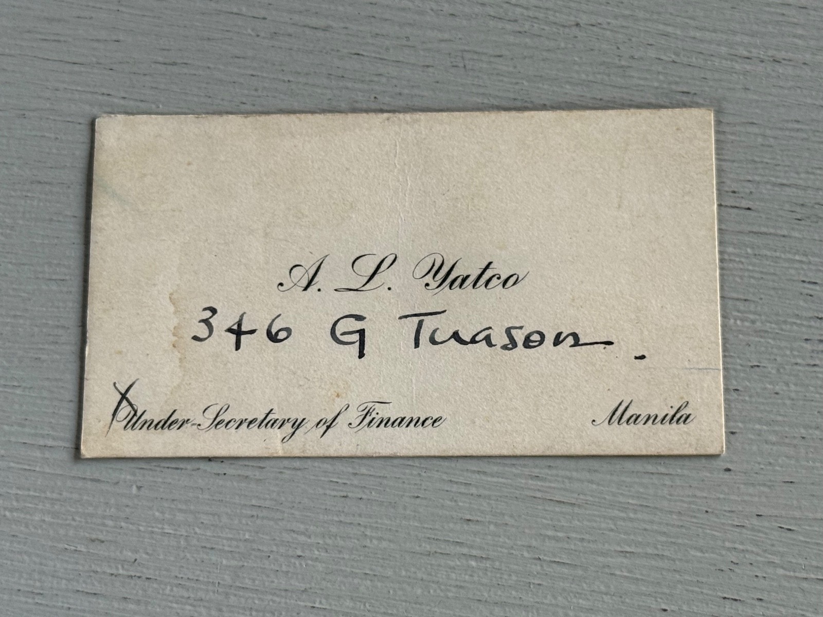 Vintage Business Card Under Secretary of Finance Yatco Manila Philippines 1940s