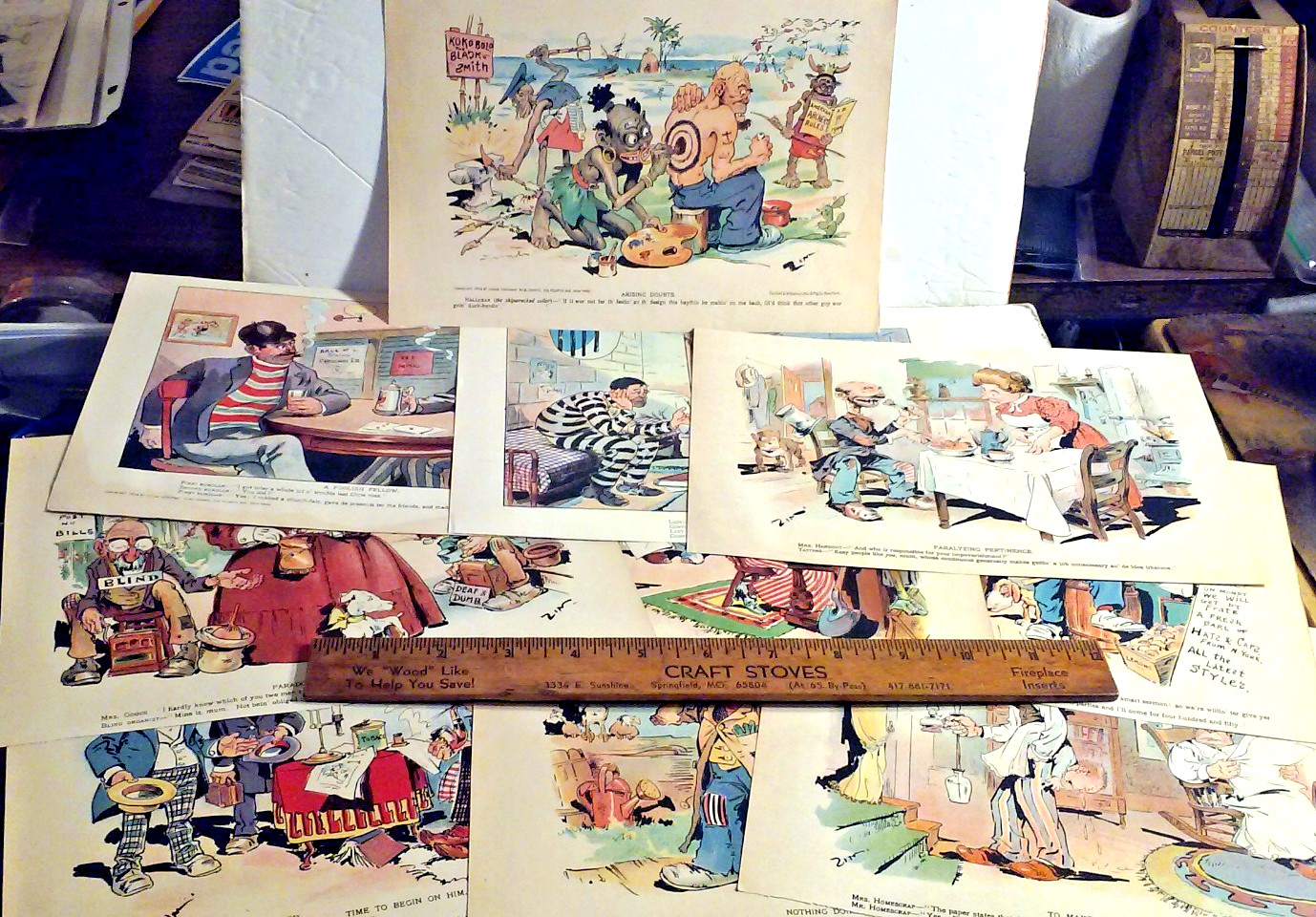 10 Early 1900’s Original Era Color Cartoons w/ Slang American Dialect Captions