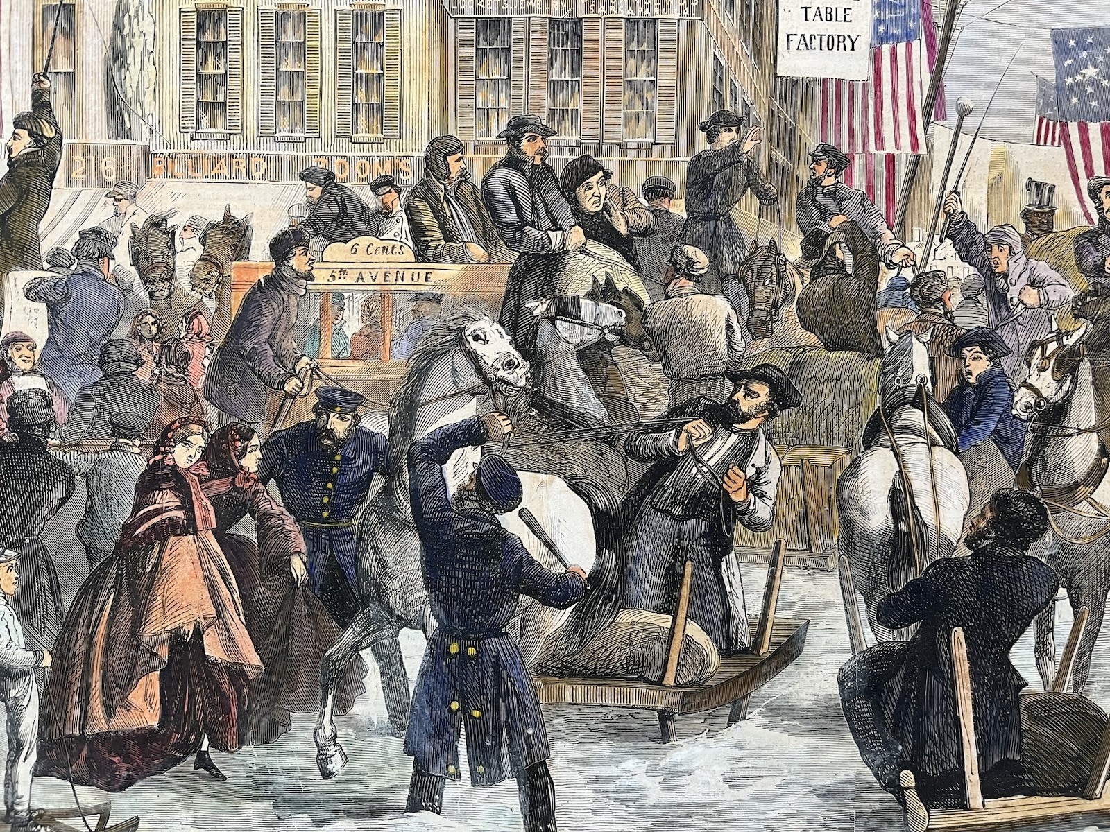 1860 VIEW OF BROADWAY, NEW YORK HARPER’S WEEKLY HAND COLORED