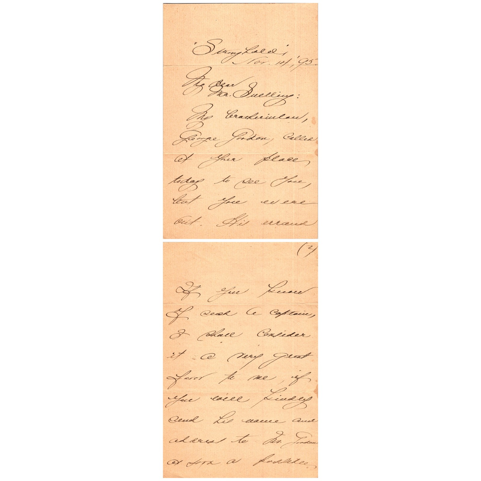 1895 Hattie Strong Letter Springfield IL Autograph Iron Gall Ink Cursive 2pg
