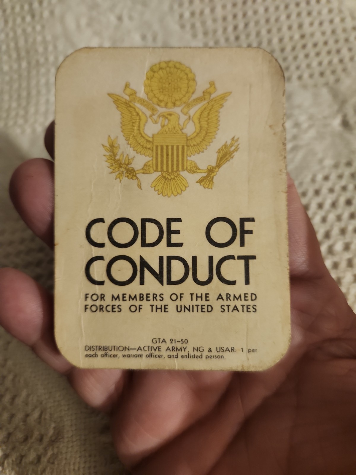 Vintage U.S. Armed Forces Code Of Conduct Pocket Card