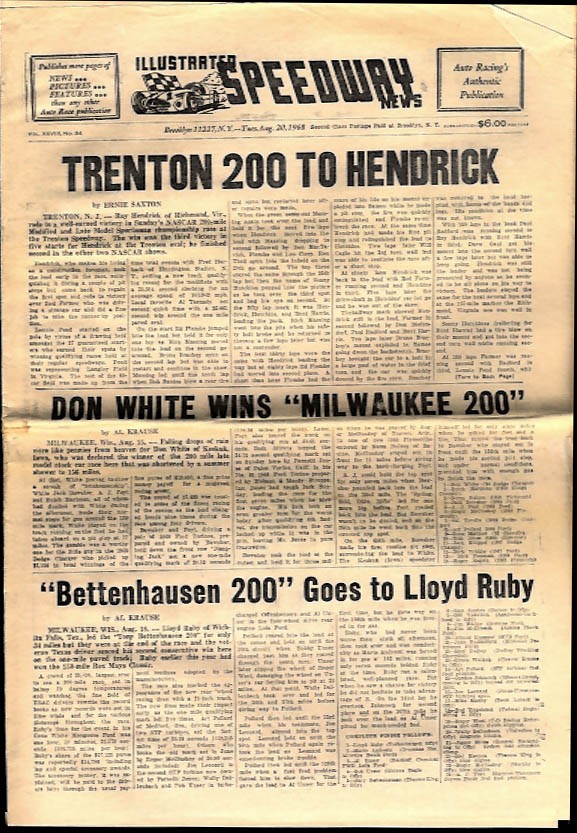 ILLUSTRATED SPEEDWAY NEWS 8/20 1968 Hendrick Trenton 200; Bettenhausen 200