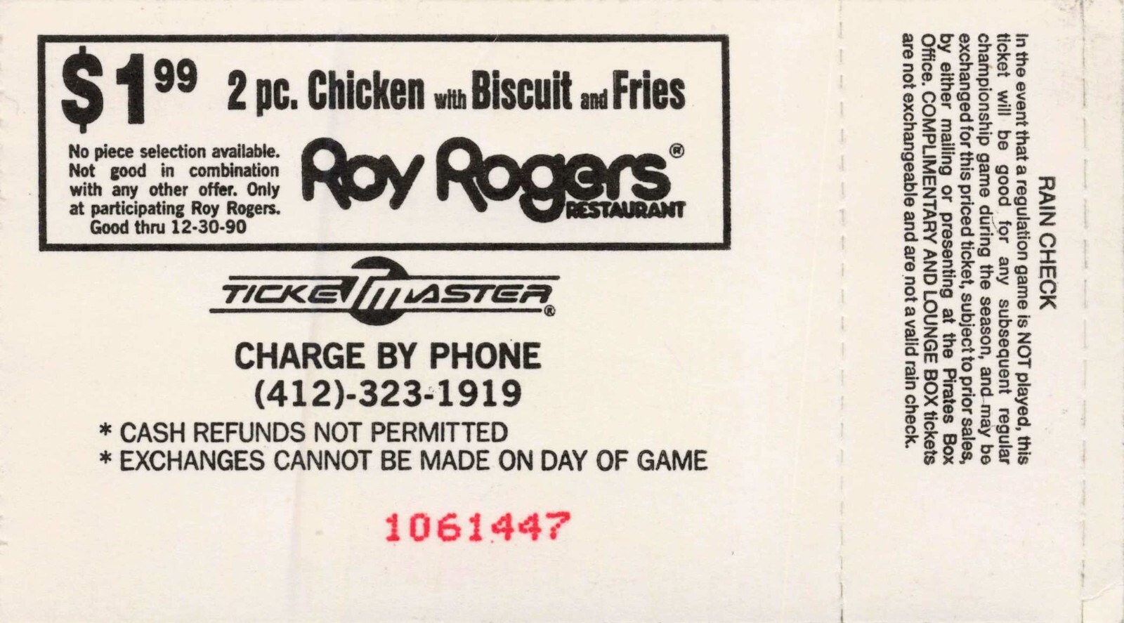 1990 Pittsburgh Pirates Vs Montreal Expos Baseball Ticket Signed By Fay Vincent