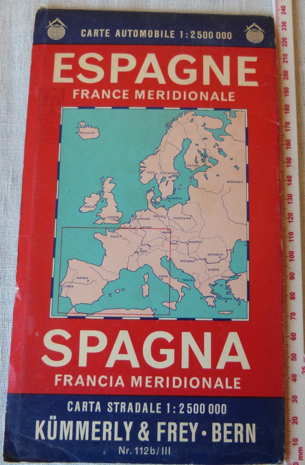 Vintage Folded Road Map of Spain & Southern France By Kummerly & Frey, Bern