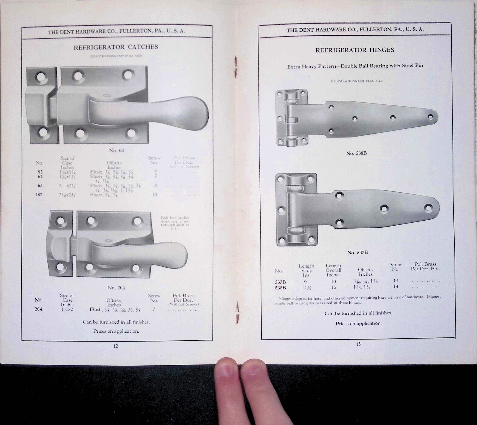 Dent Hardware Co. 1900s Refrigerator Hardware Catalog Vol C Brass Galvanized