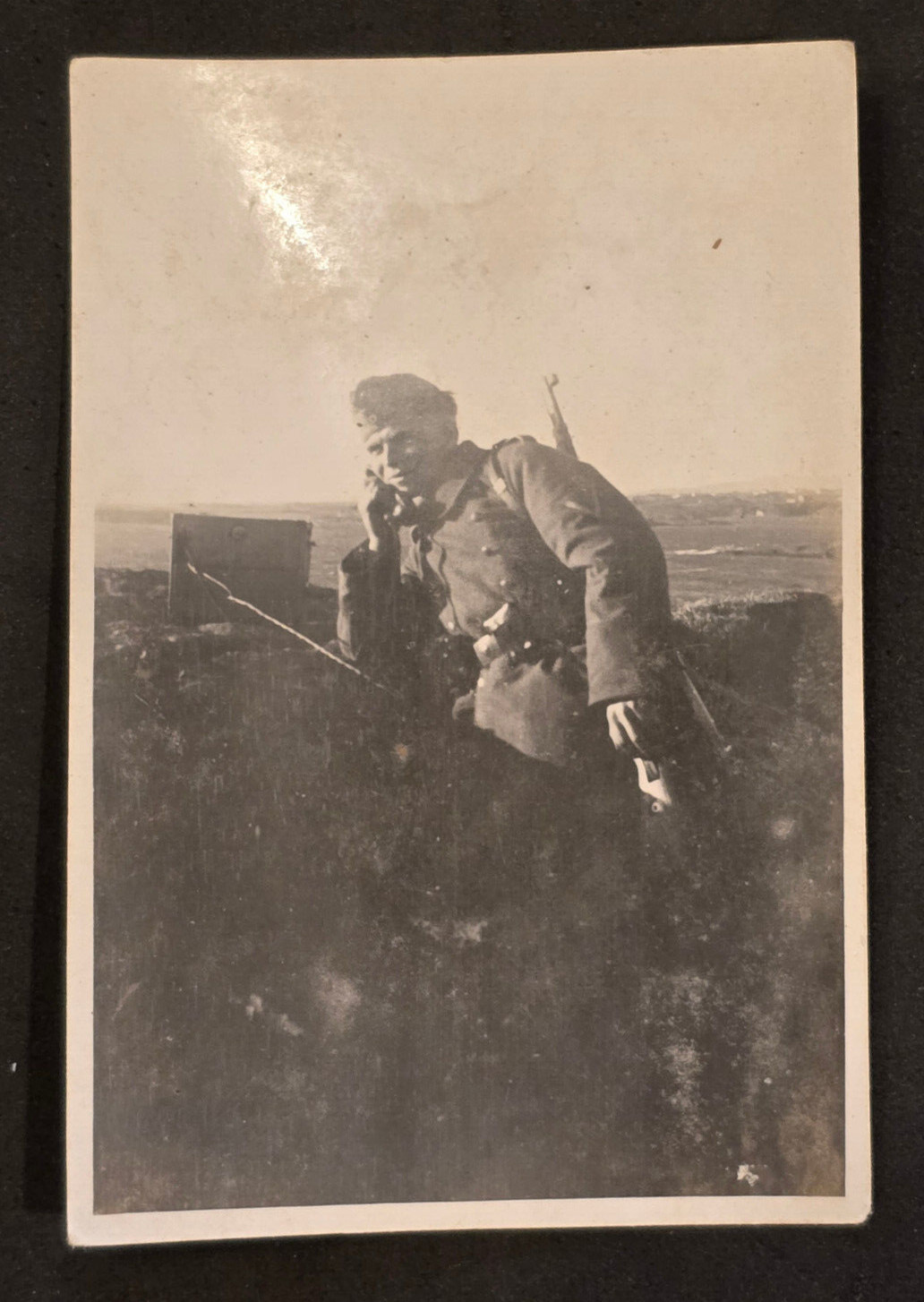 WEHRMACHT SOLDIER w FIELD TELEPHONE WW2 WWII German Military Wartime photo