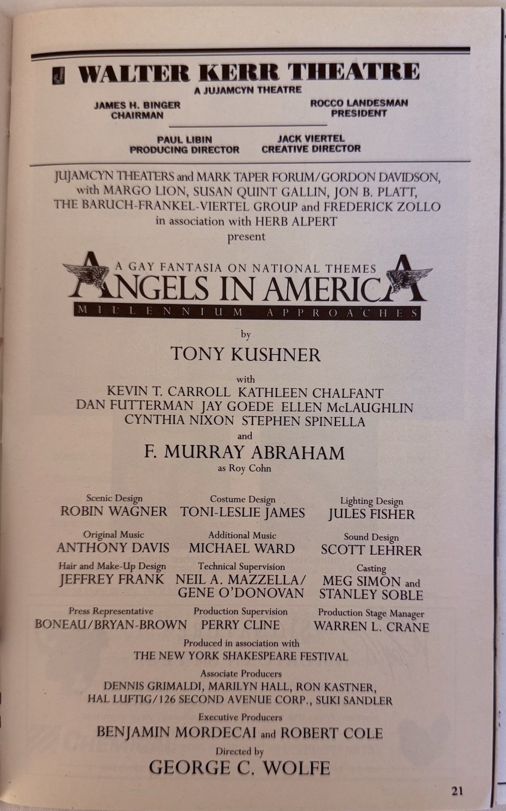 Angels in America Millenium Approaches – Broadway Playbill – Jun 1994