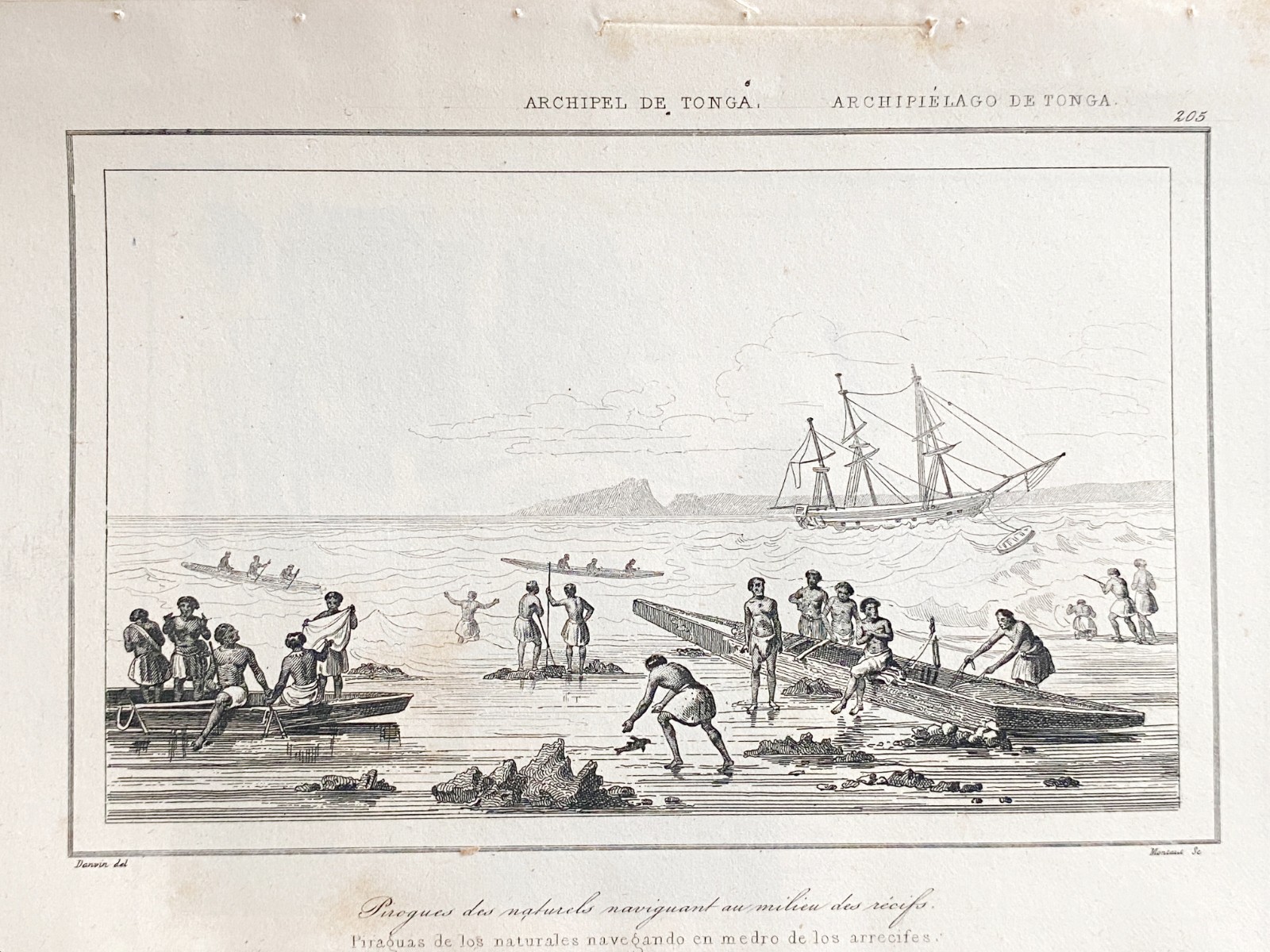 Engraving Oceania Islands Of Tonga “Natural Canoes In The Middle Of The Reefs”