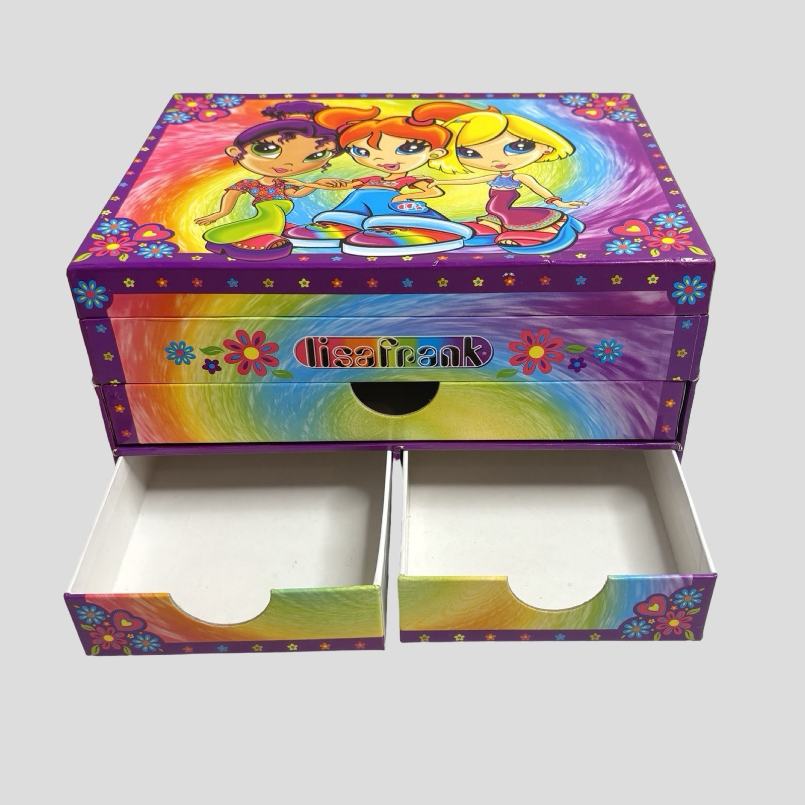 Lisa Frank BFF Girls Rule Stationary Trinket Jewelry Box Neon Rainbow Drawers