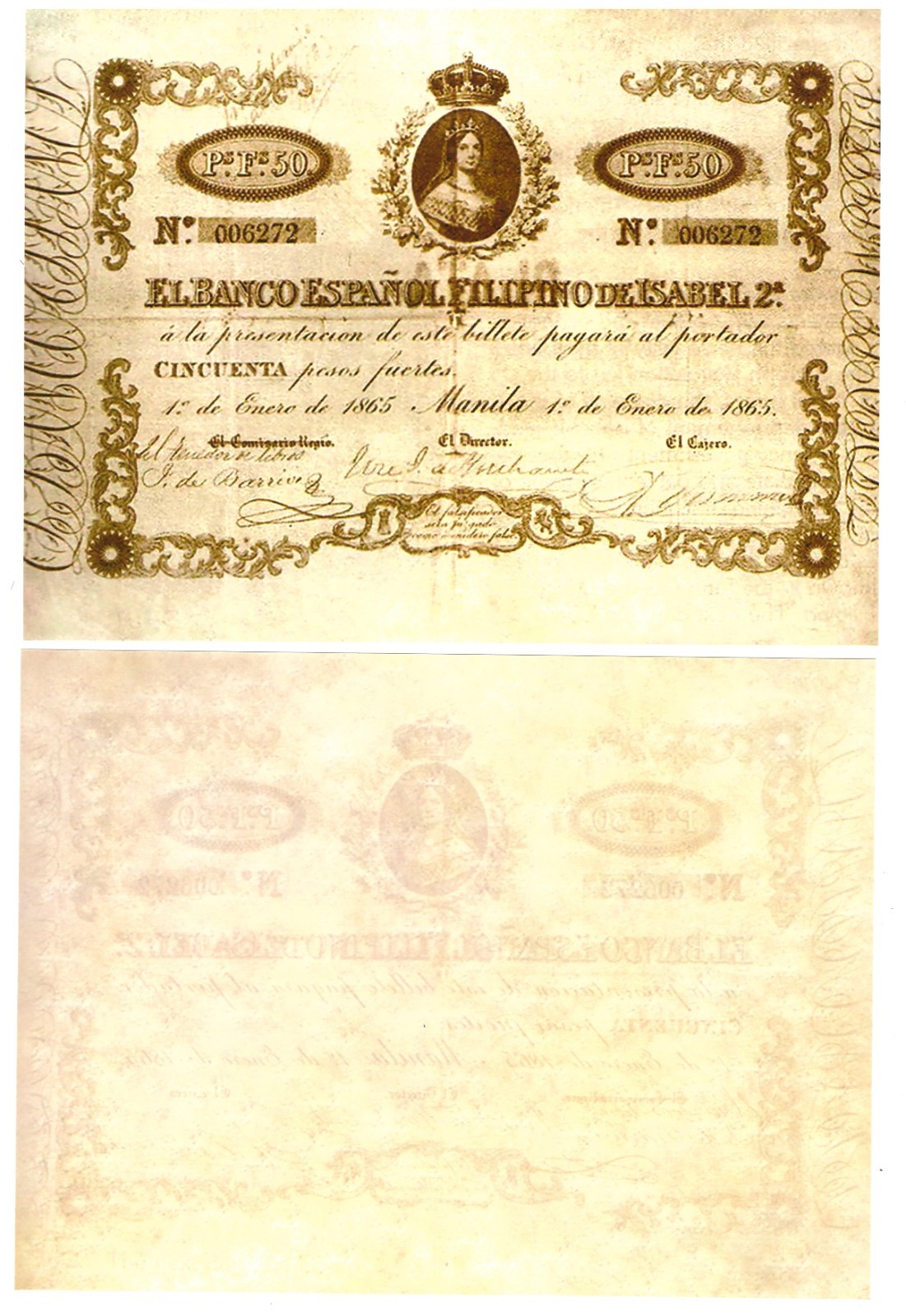 u Reproduction Note Philippines 50 Pesos 1852-1865 Pick #A3 3969R