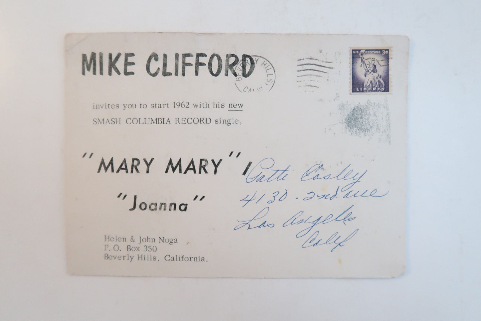 Mike Clifford Vintage Paper Cardboard Image Photo 5″ x 7″ Columbia Records Noga