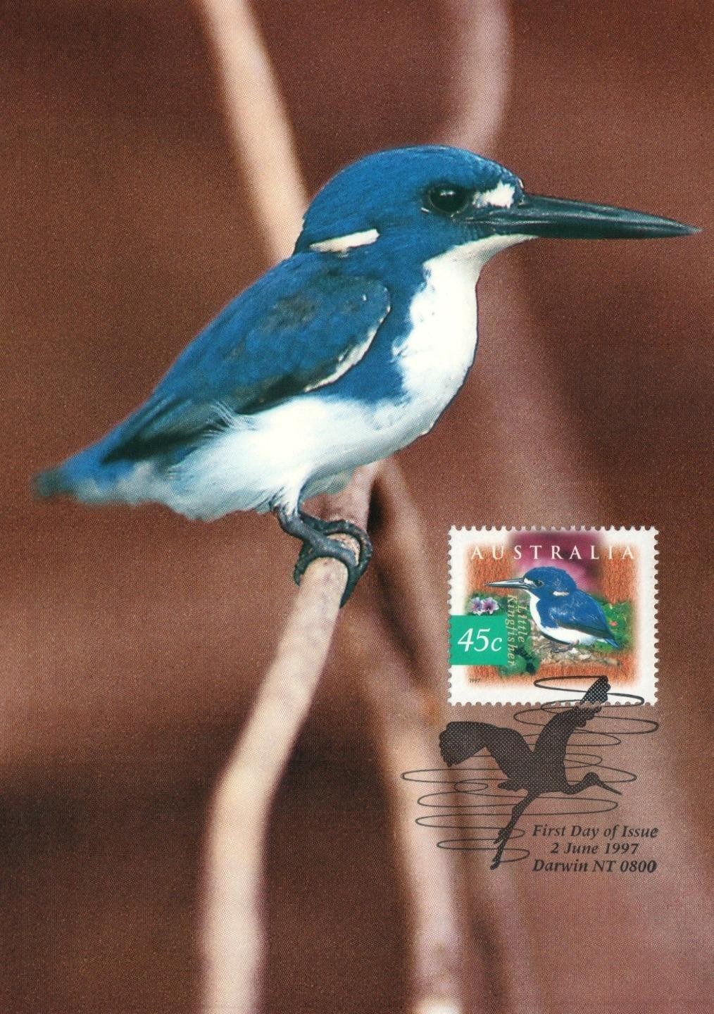 1997 Wetlands Bird Little Kingfisher POSTCARD Maxicard 45c Stamp Cancel Darwin