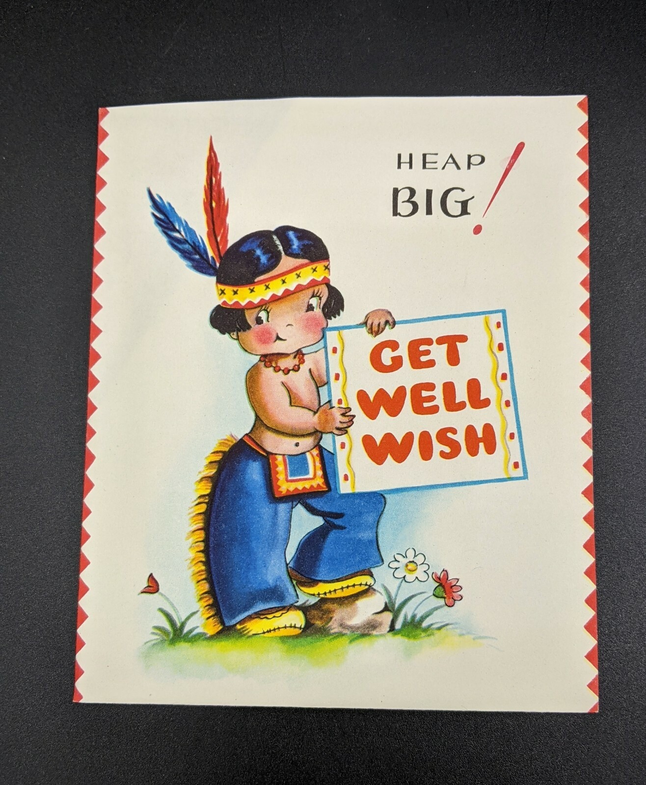 Vtg Wallace Brown Greeting Card GET WELL Native Chief Medicine Man POP UP Tepee