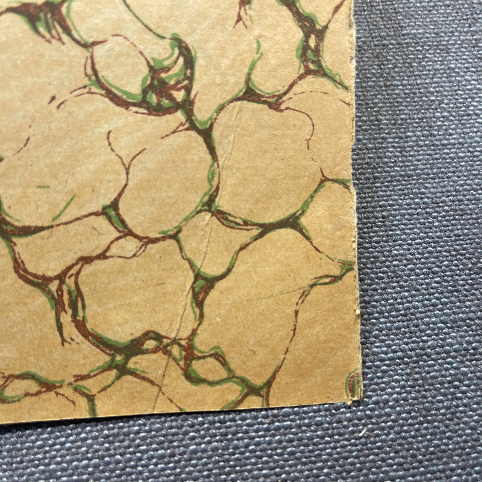 Antique Marbled End Papers Pair Bookbinding Yellow Brown Green