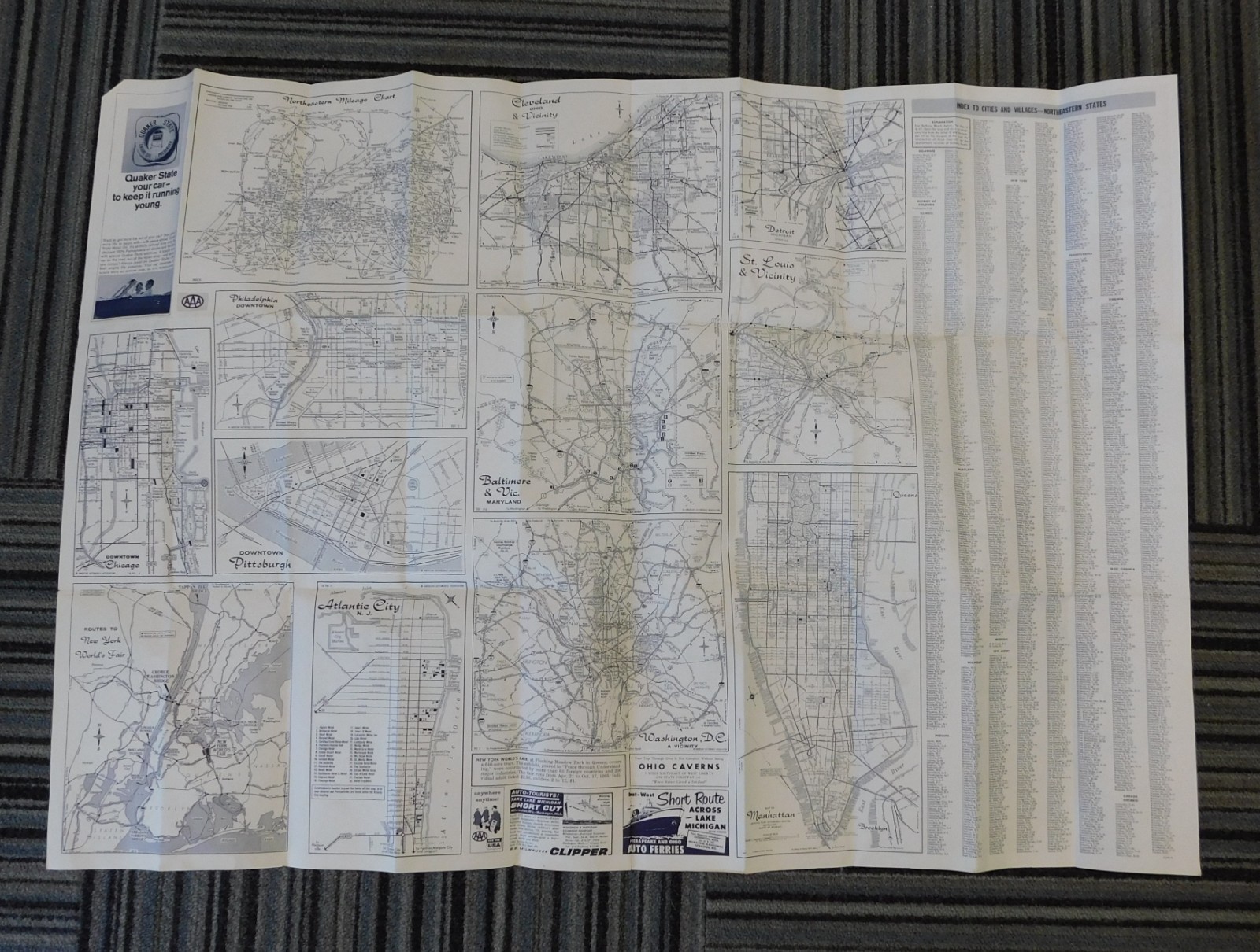 Vintage 1965-1966 AAA Northeastern United States Road Map Travel Route Planner