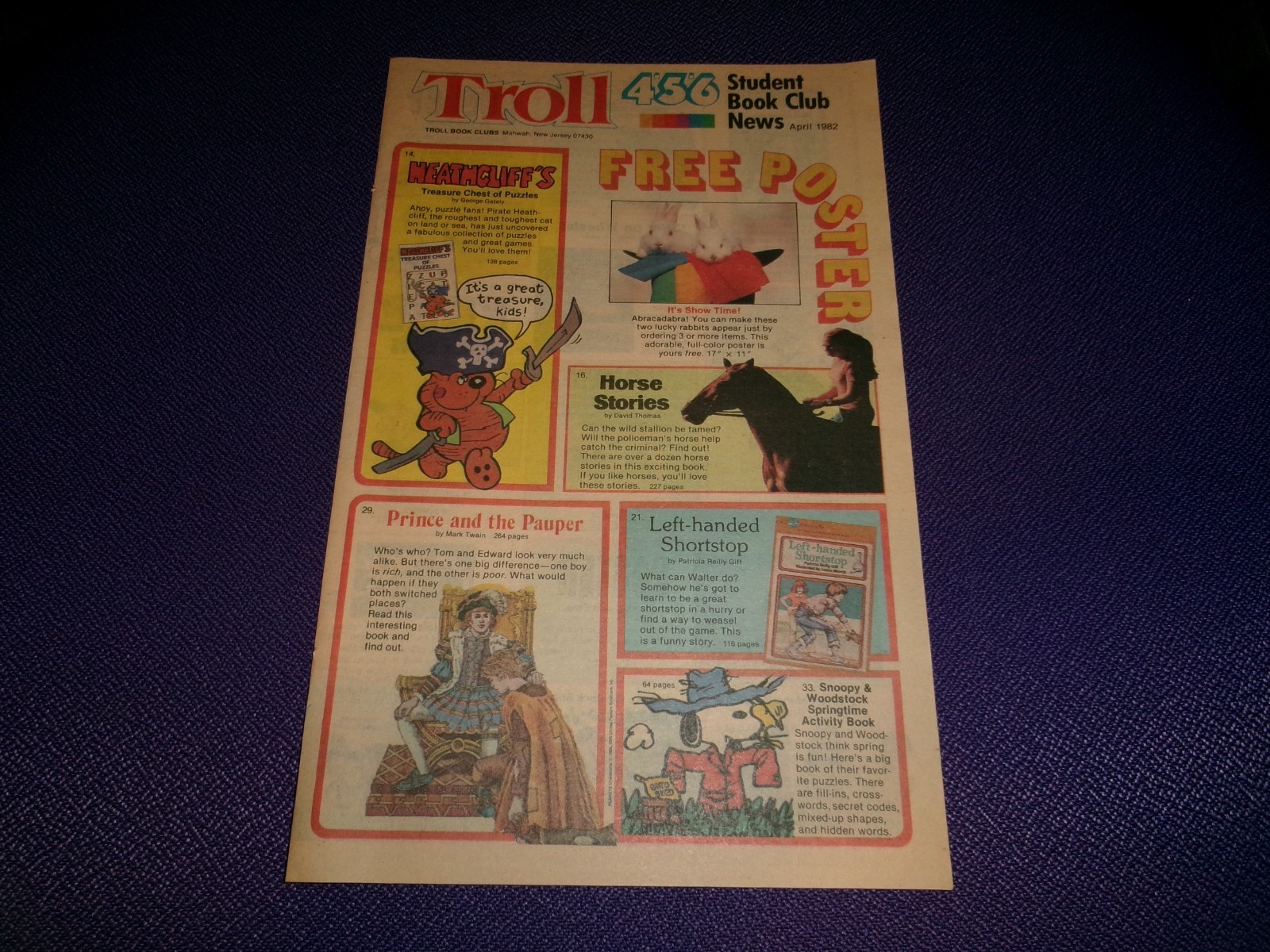 VTG April 1982 TROLL BOOK CLUBS Order Form : Heathcliff Garfield Snoopy UFOs +