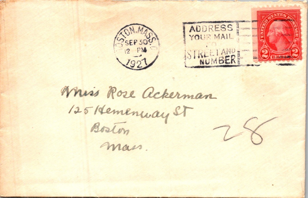 1927 MS Letter & Envelope Nanette Gutman to Rose Ackerman Boston MA Student