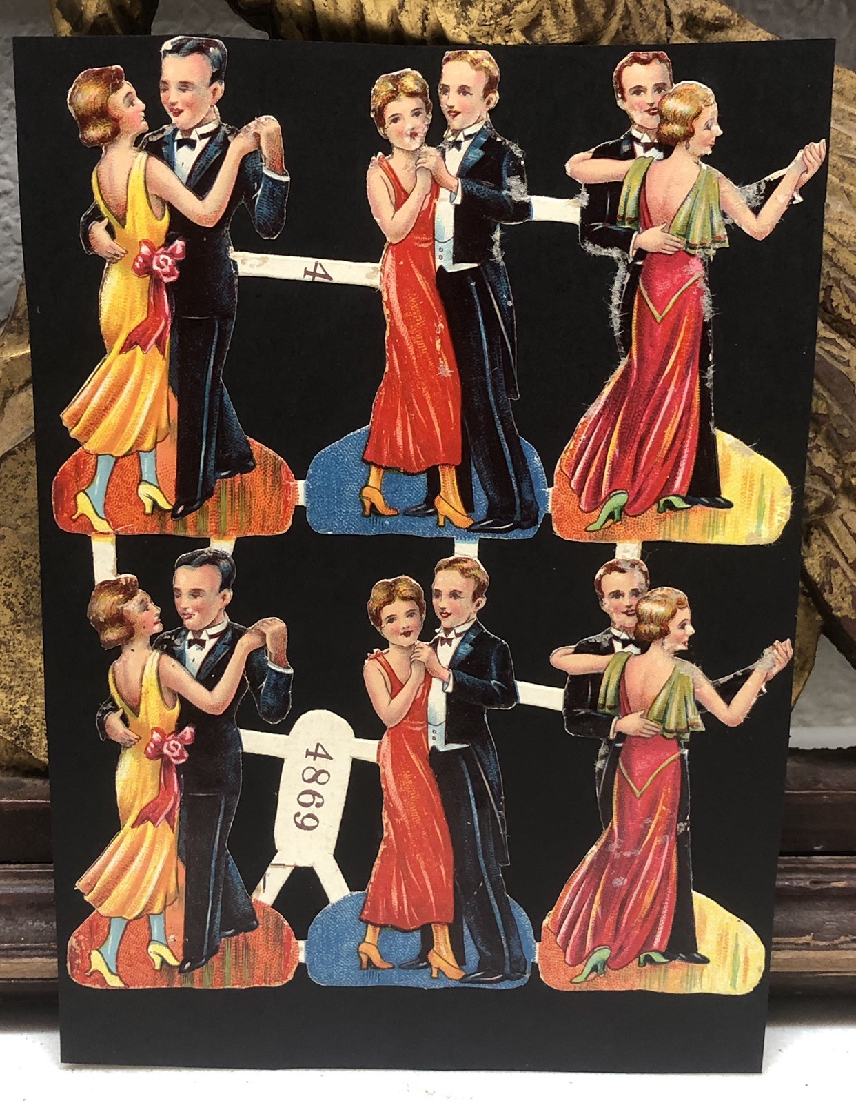 Dancing Couple & Victorian Ladies Die Cut Scraps Glued on Paper Double Sided L7