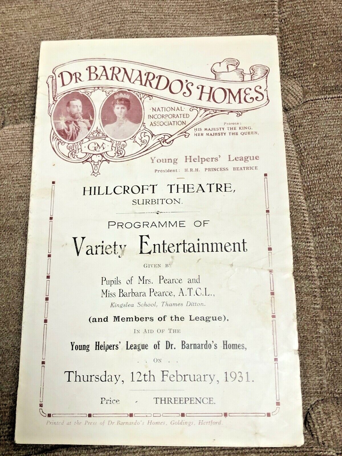 dr barnardo’s homes programme of variety 1933