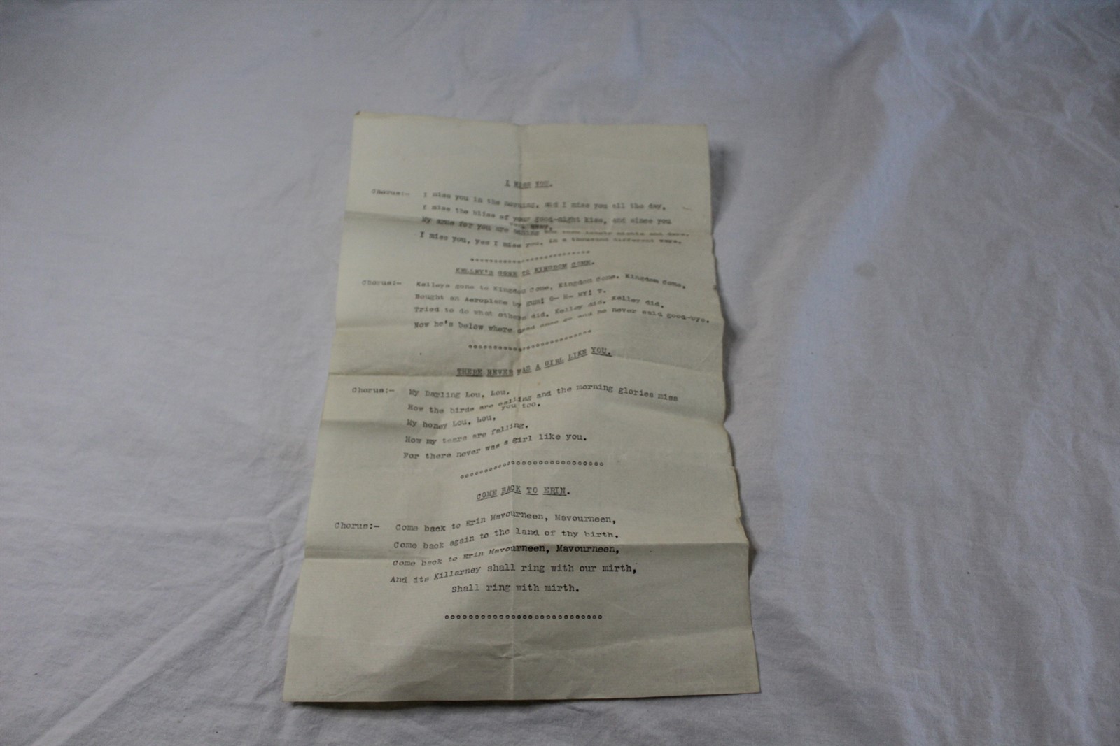 Vintage Chorus Lines Typed On Parchment Paper Irish Themes