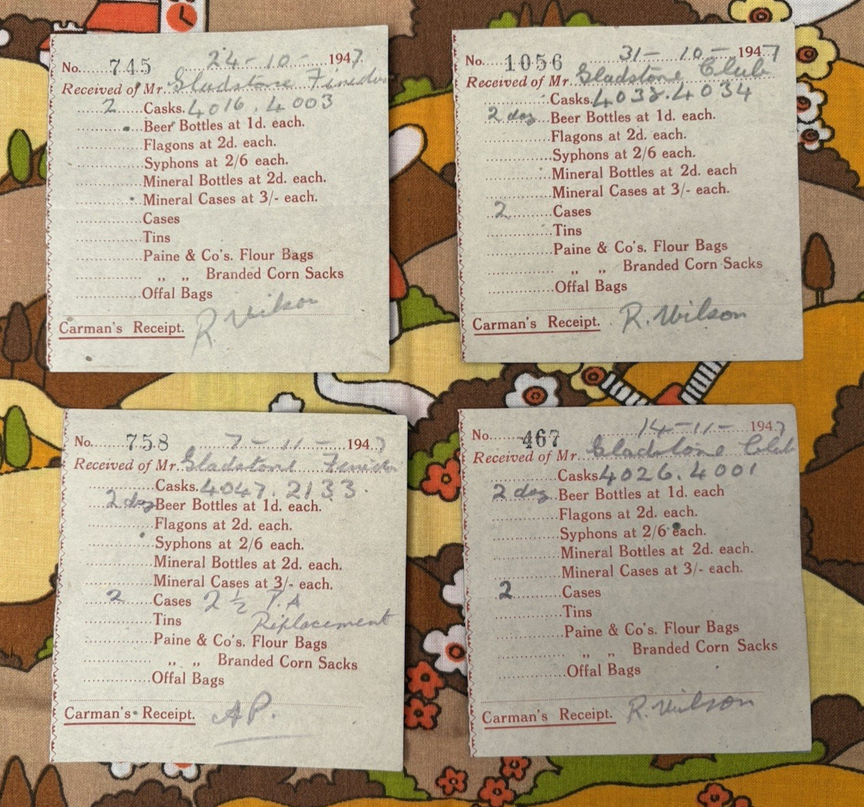 ‘Carman’s’ Receipts, 1940s Brewery Bottle Collection, Northamptonshire Area