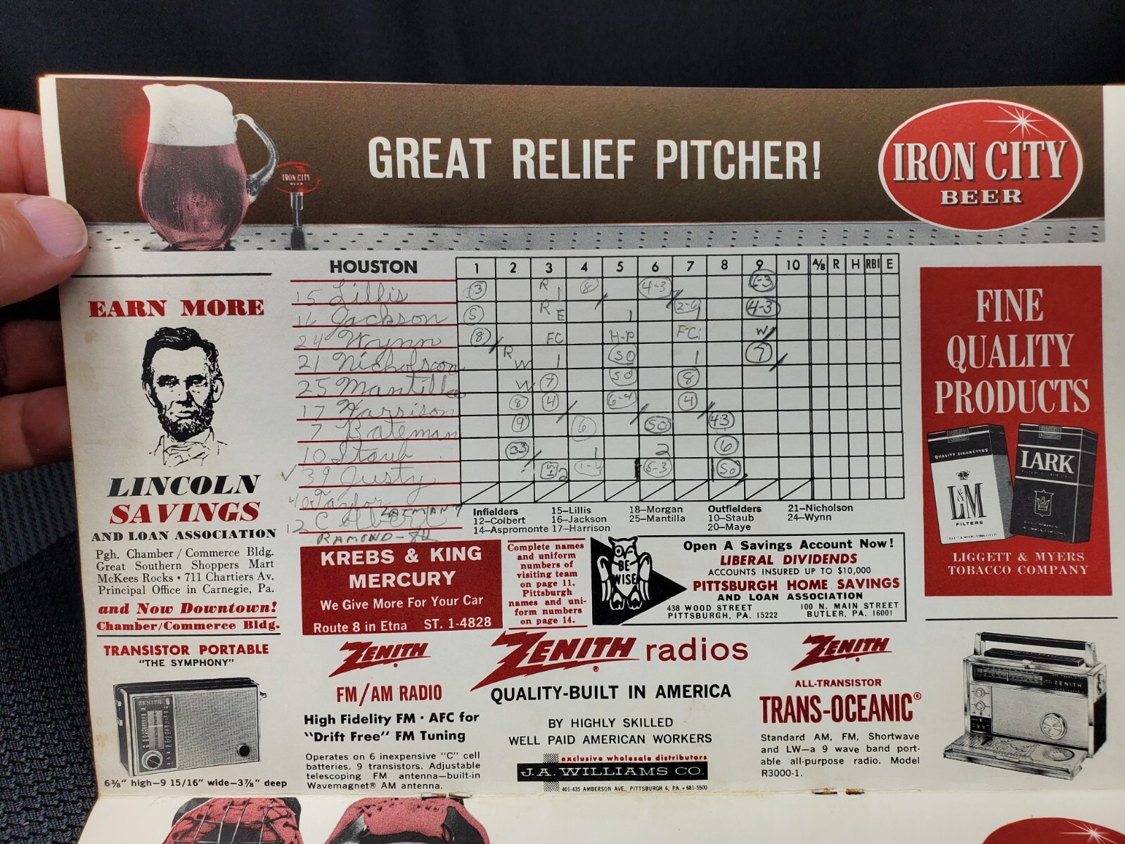 1966 Pittsburgh Pirates vs Houston Astros Scored Baseball Program / Score Card