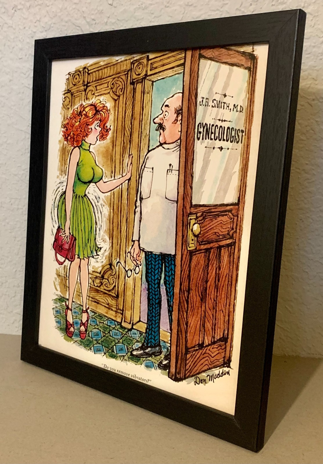 Playboy cartoon – Do you remove vibrators? – 1970 – FRAMED – FREE SHIP.