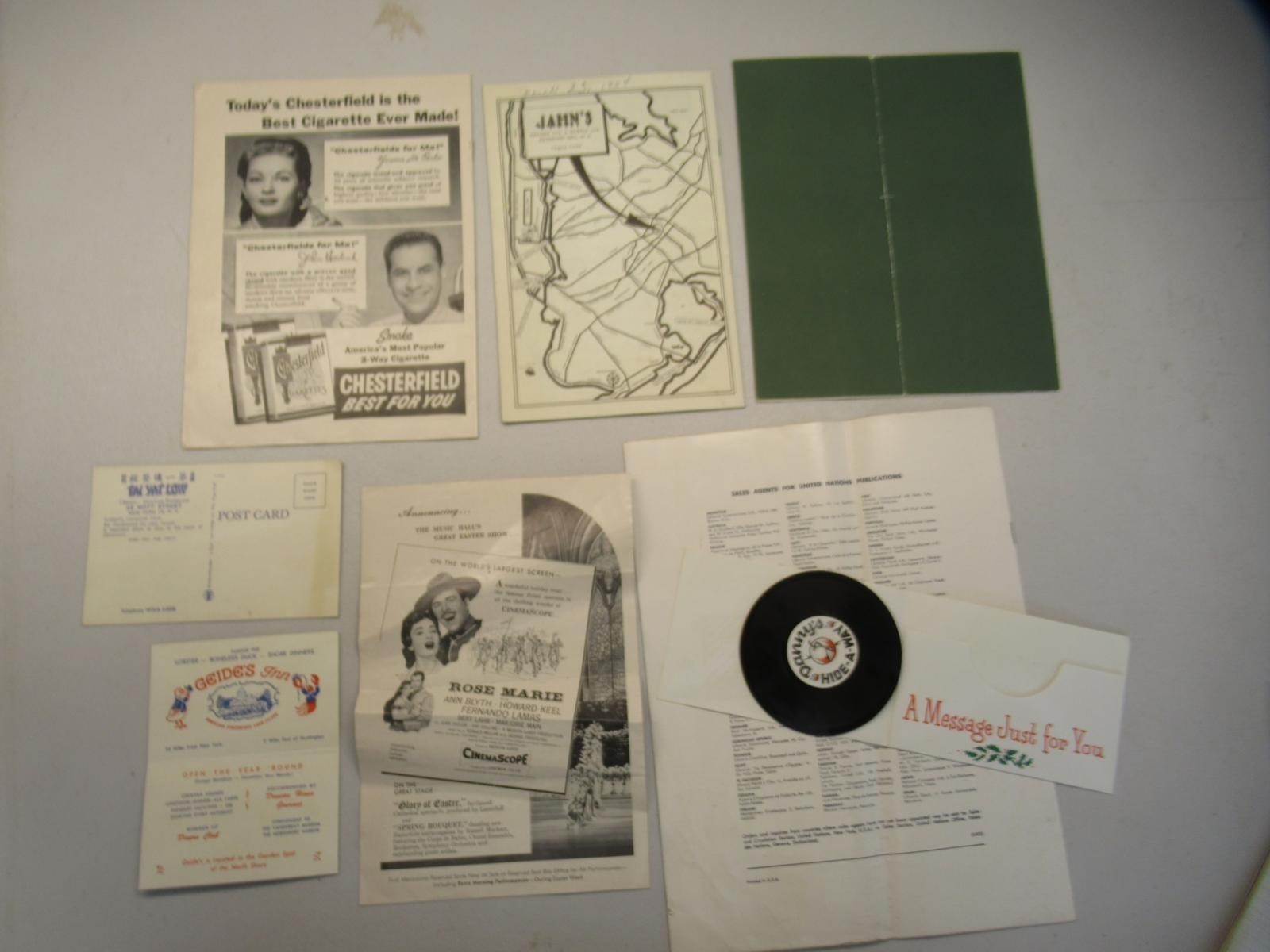 1954 NYC Souvenirs Programs Menus Plus Danny’s Hideaway Recorded Message ch420
