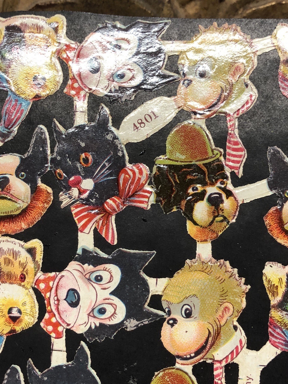 Victorian Die Cut Many Animals Scraps Glued on Paper Double Sided Dogs + L19