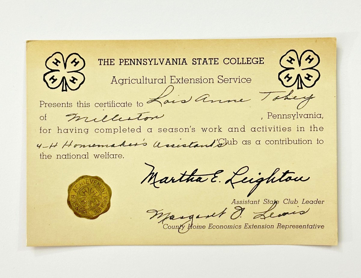 1940s 4-H Boys And Girls Club Work Certificate Penna State College Millerton PA