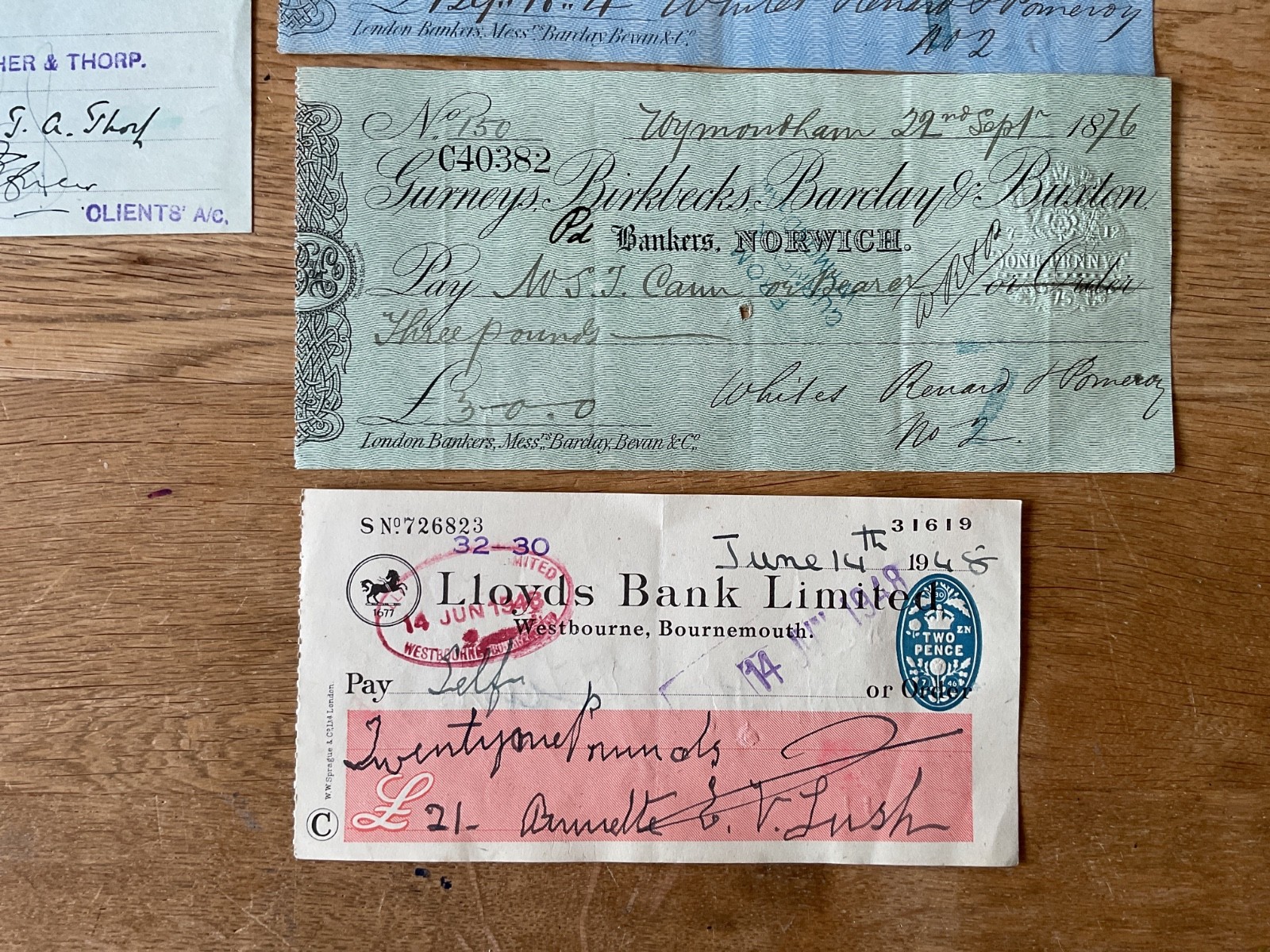 British vintage used cheques 6 items B5343