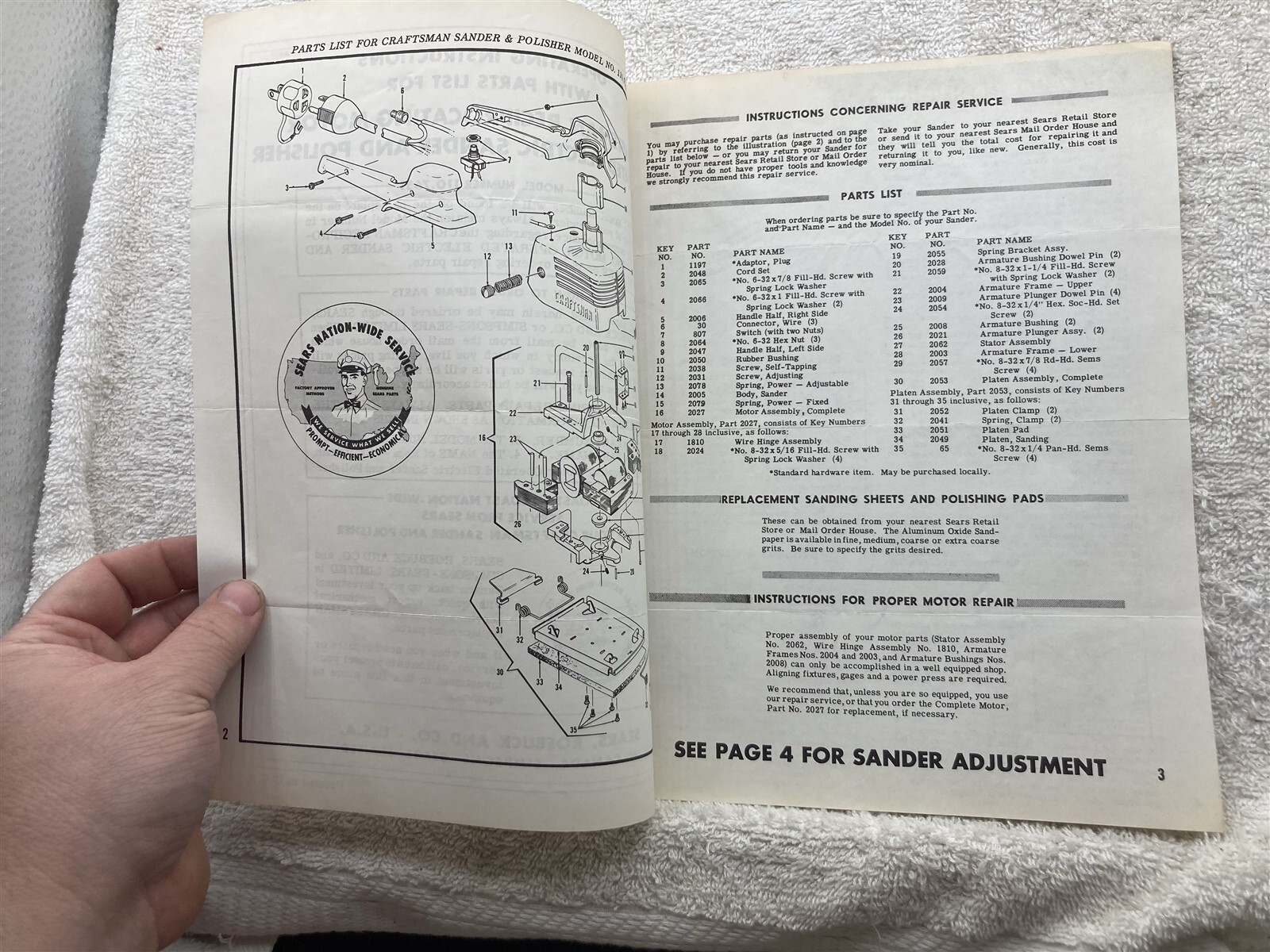 1960’s Craftsman Sander & Polisher Sears 110-7651 Owners Manual Vtg