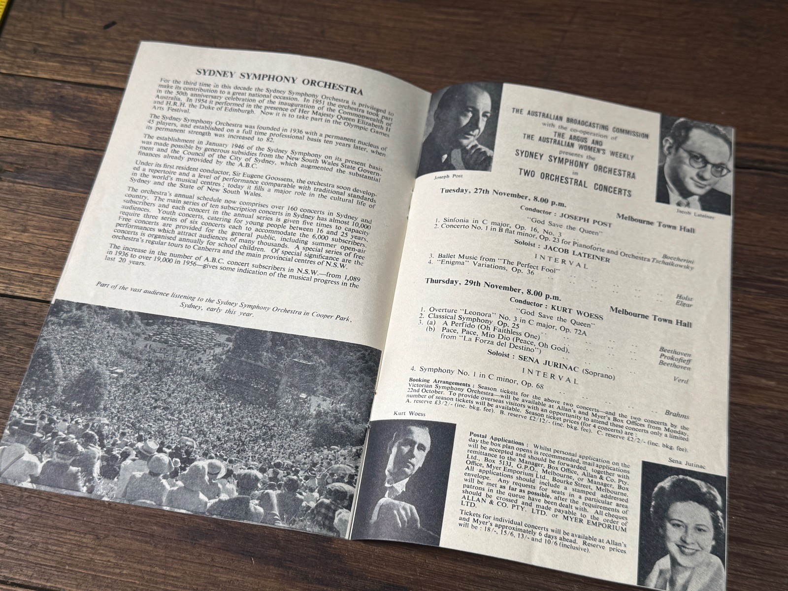 Vintage 1956 Melbourne Olympic Games THE ARTS FESTIVAL Music Programmes