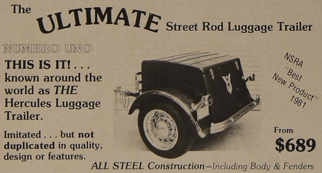 Hercules Steel Street Rod Luggage Trailer Vintage Print Ad 1984