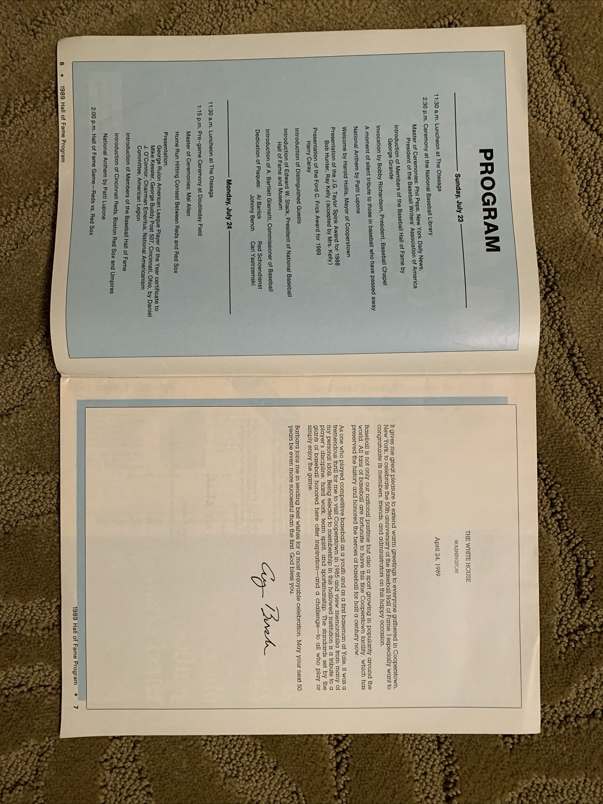 MLB Hall of Fame 50th Annual Program 1989 Yaz Bench Schoendienst Barlick