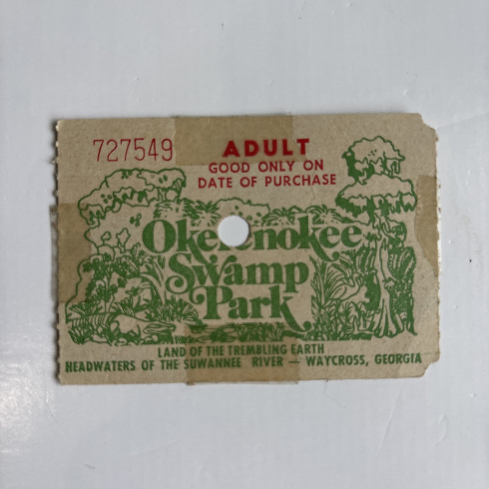 1980s Okefenokee Swamp Park Ticket Waycross Georgia