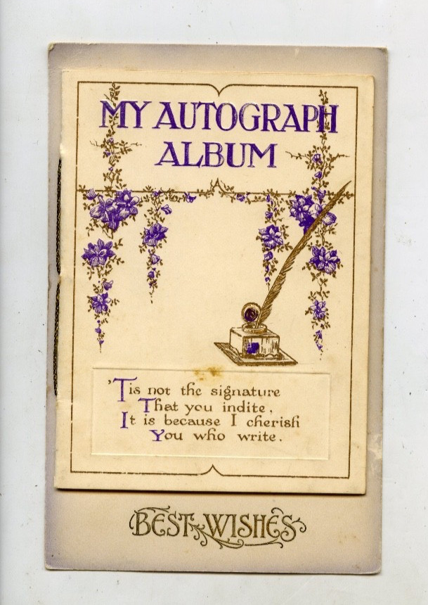 C1910 NOVELTY AUTOGRAPH ALBUM ON POSTCARD WITH INK ENTRIES JEPARIT VICTORIA P20