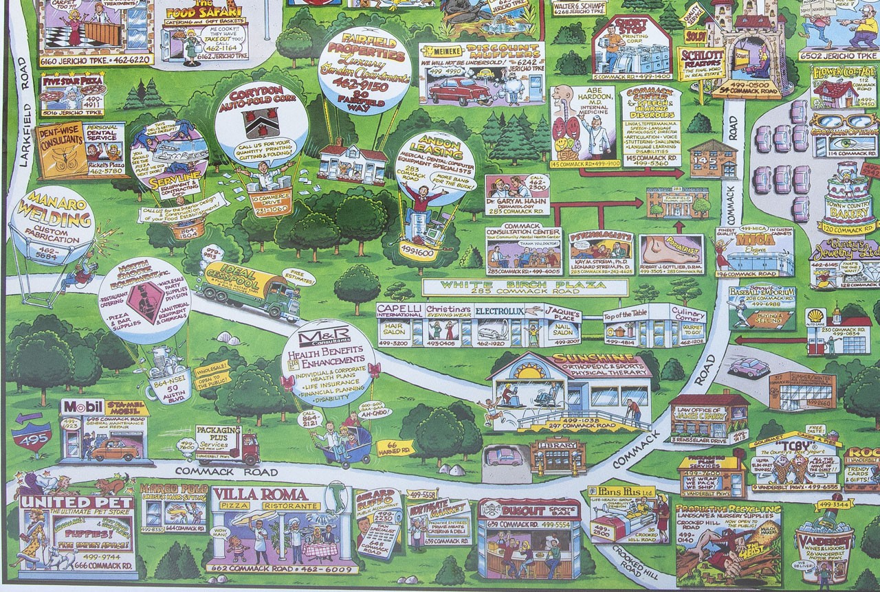 COMMACK LONG ISLAND Illustrated Cartoon Map 1991 – FREE SHIPPING!