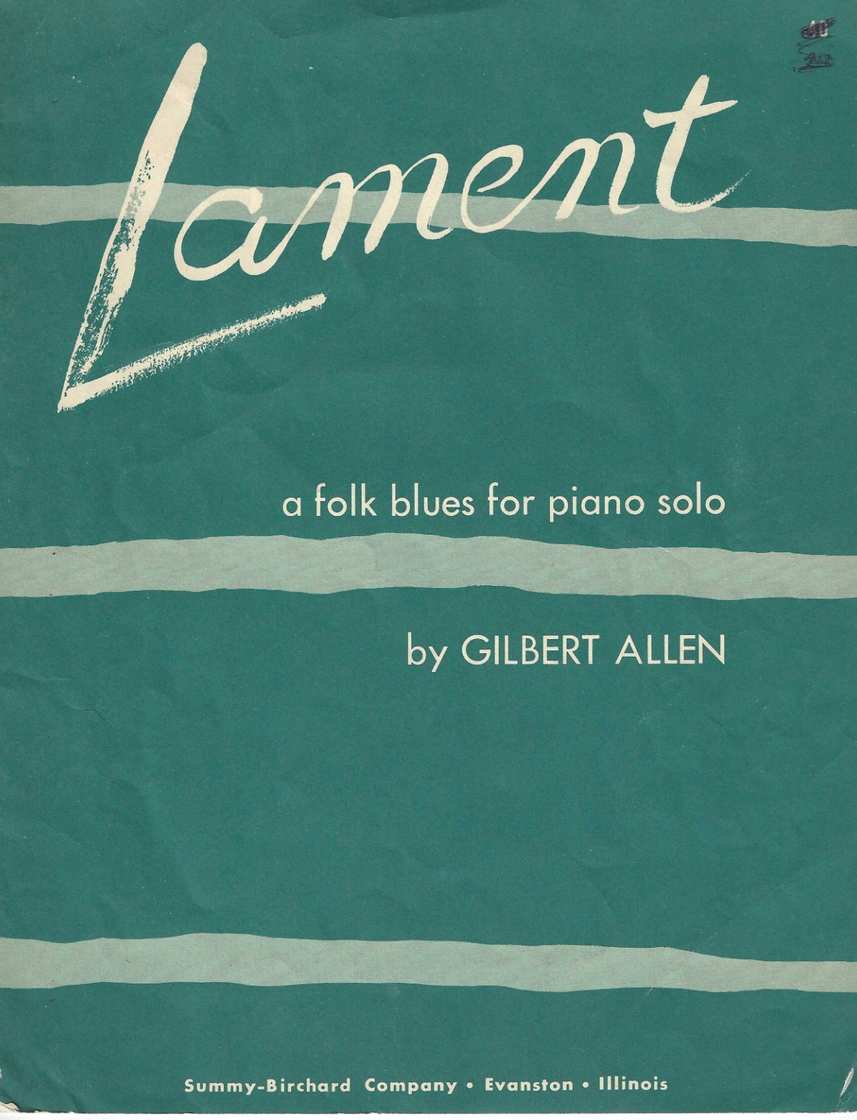1959 LAMENT by Gilbert Allen Sheet Music A Folk Blues for Piano Solo