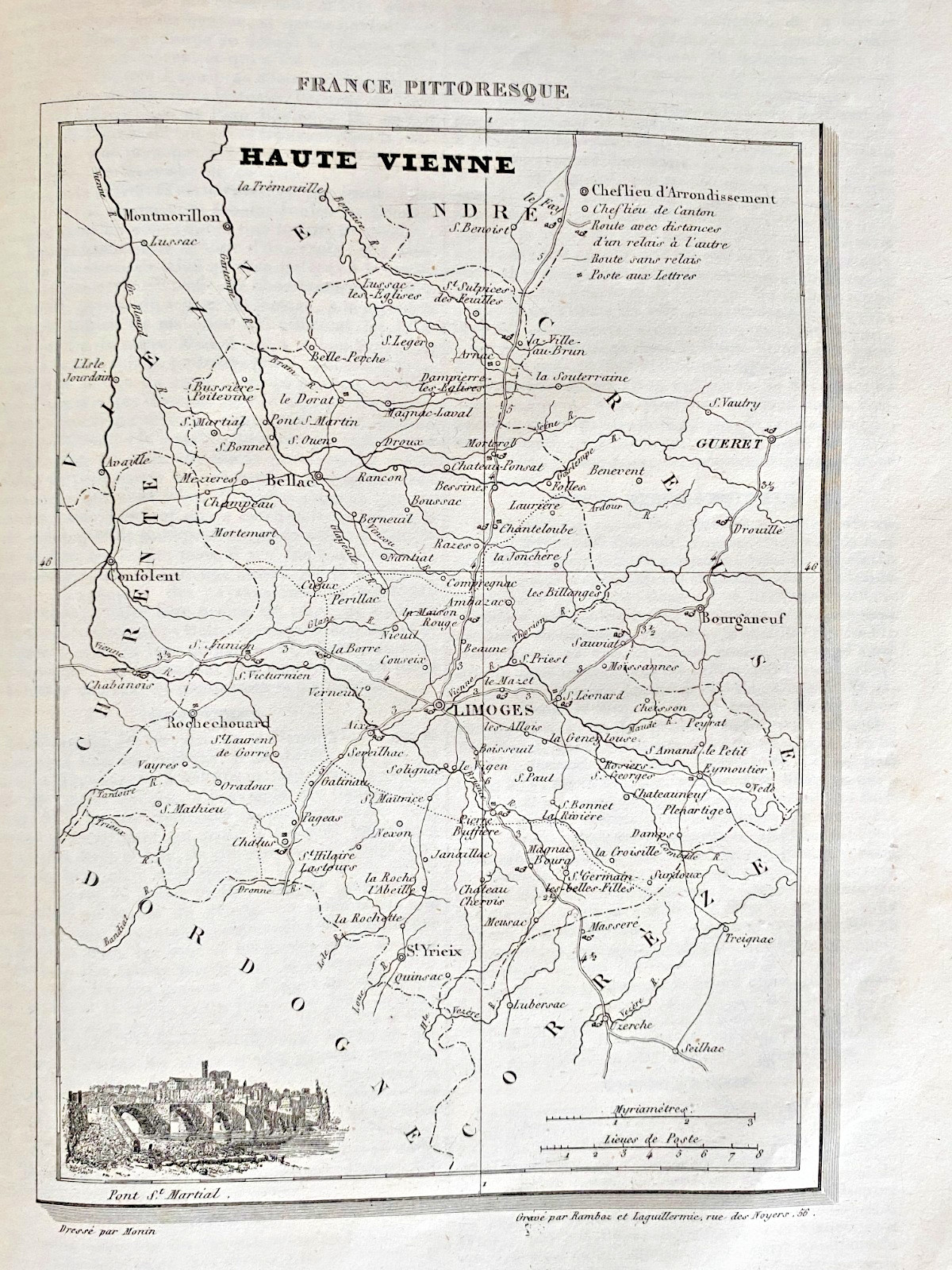 Picturesque Engraving France 1835 “Map Of Haute Vienne Department”