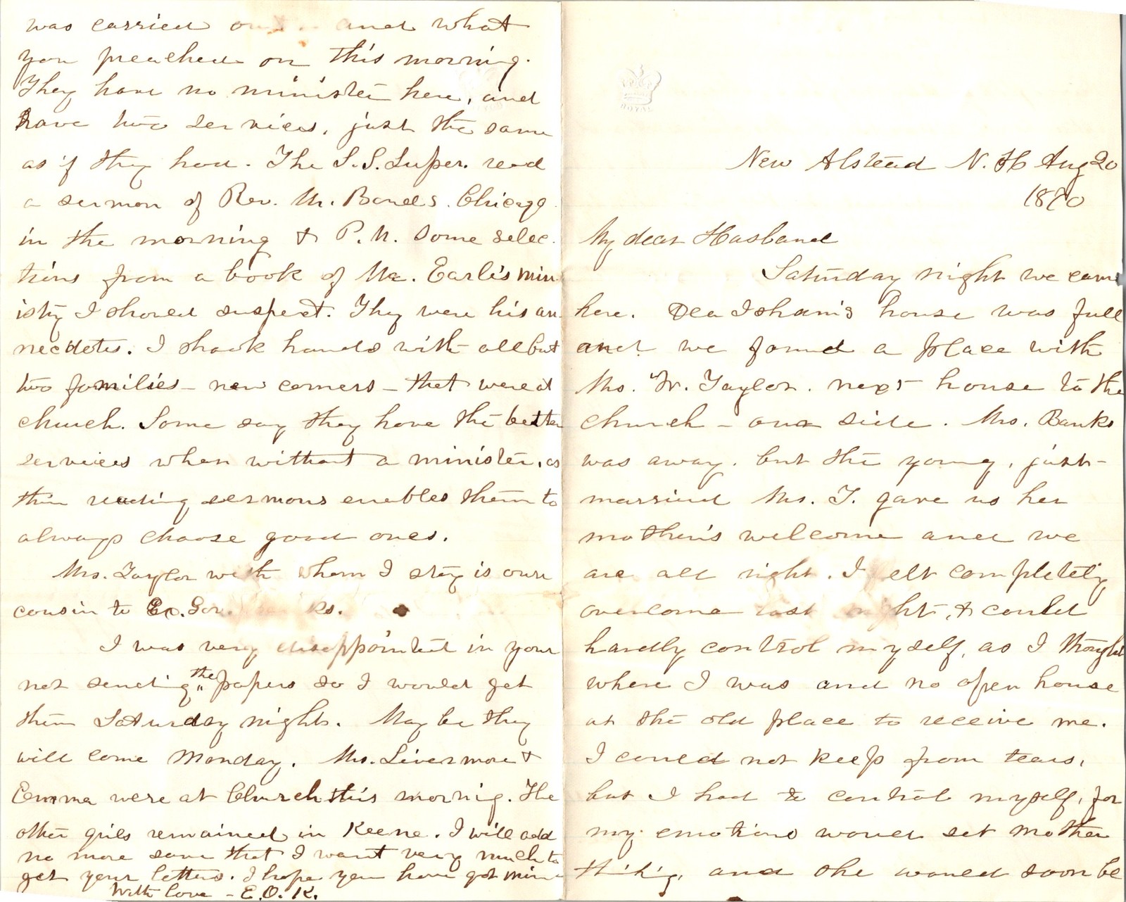 1870 Letter & Envelope from New Alstead NH to Rev. John C. Kimball Ipswich MA