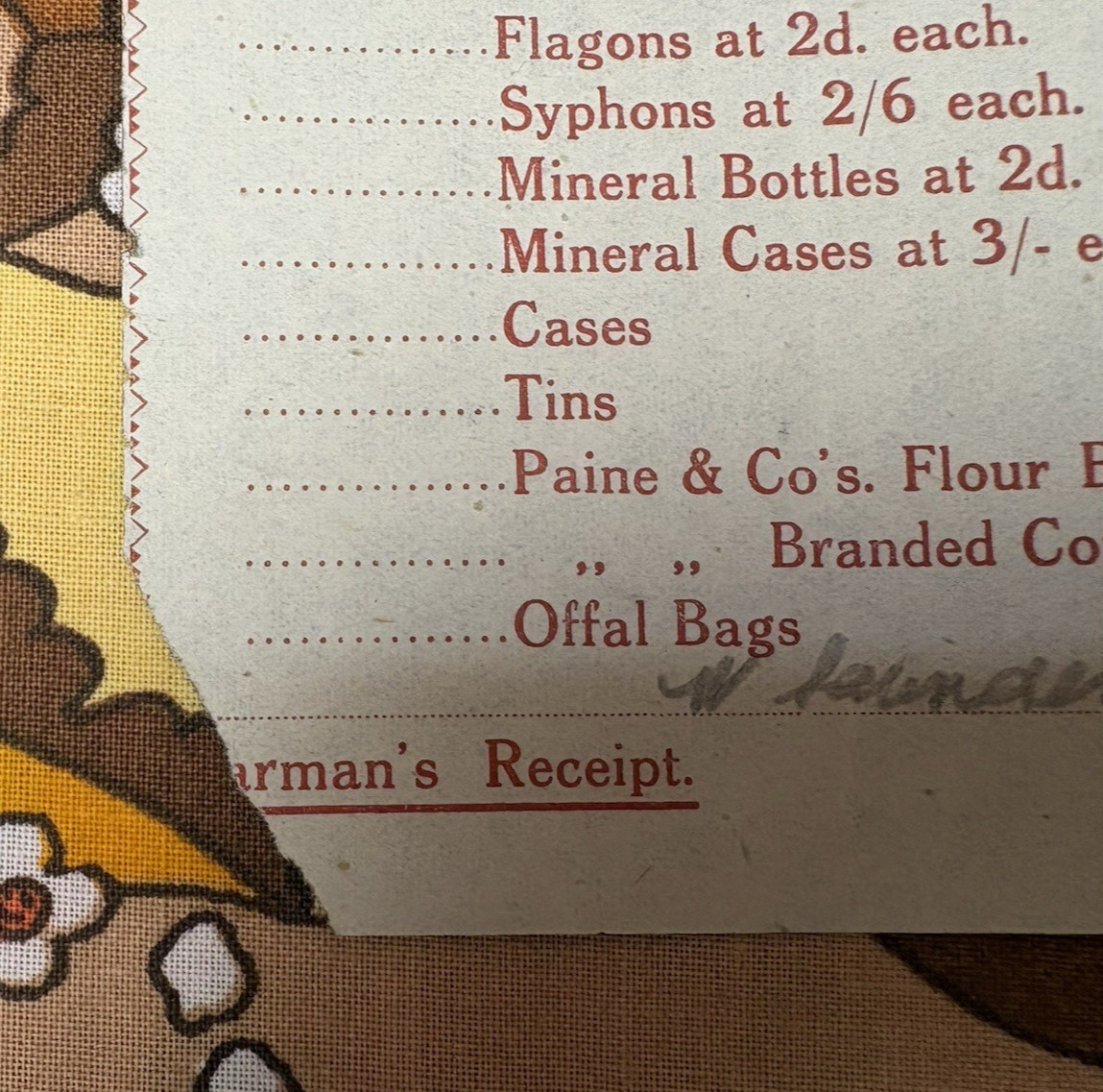 ‘Carman’s’ Receipts, 1940s Brewery Bottle Collection, Northamptonshire Area