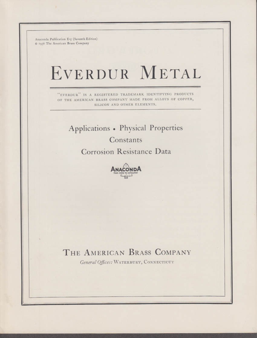 American Brass Everdur Metal Applications Properties Data brochure 1936