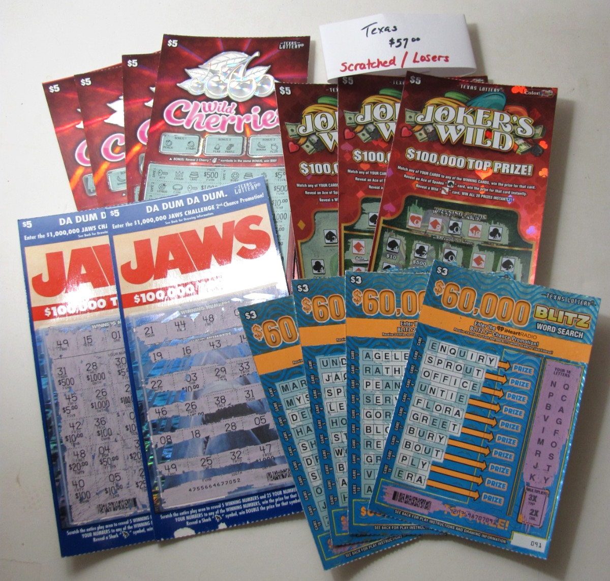 Texas Lottery Non-Winning Tickets – $57 Assorted prices – All Losers